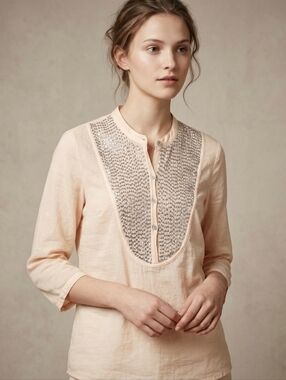 Selected Femme Delicate Cotton Silk Sequin 3/4 Sleeve Blouse
